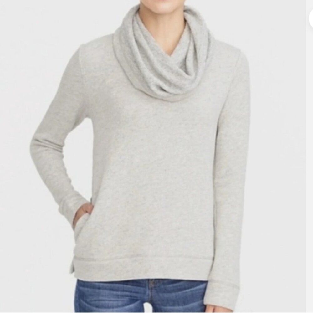 J Crew Cowl Neck Sweater Women L Wool Blend Neutral Coastal Pocket Preppy Knit